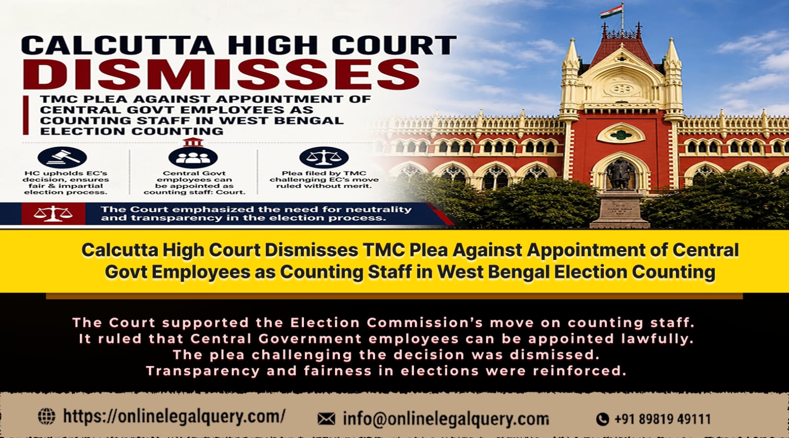 Calcutta High Court Dismisses TMC Plea Against Appointment of Central Govt Employees as Counting Staff in West Bengal Election Counting
